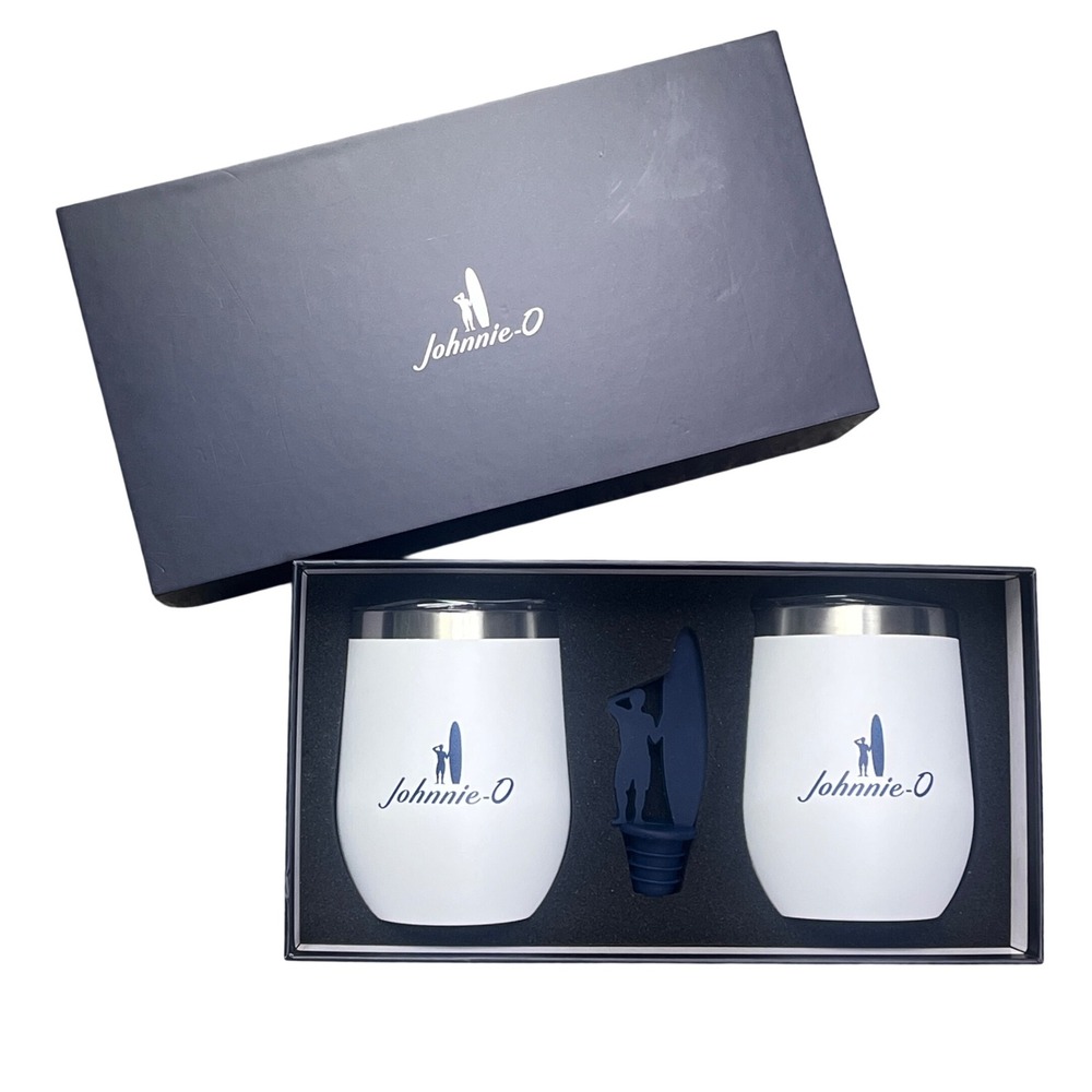 Johnnie-O Wine Set Unisex OS White Insulated Tumblers and Surfer Stopper 3pc‎
